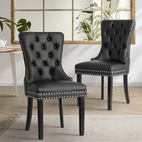 2x Dining Chairs French Provincial Tufted PU Leather Black