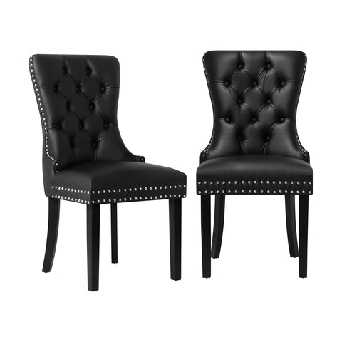 2x Dining Chairs French Provincial Tufted PU Leather Black