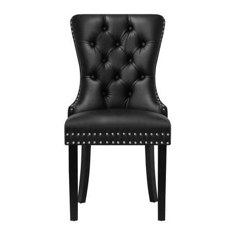 4x Dining Chairs French Provincial Tufted PU Leather Black
