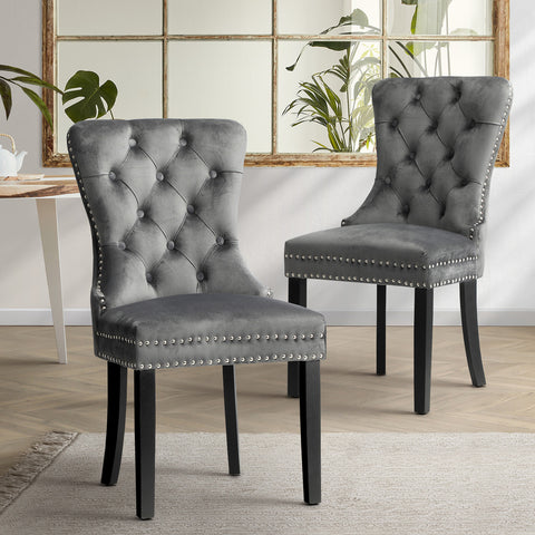 Velvet Dining Chair with French Tufted X2 Grey