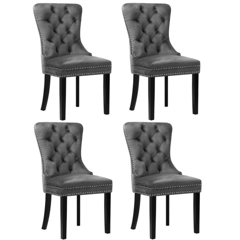 4x Velvet Dining Chairs French Provincial Tufted Grey