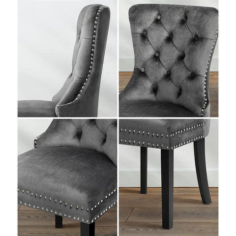 4x Velvet Dining Chairs French Provincial Tufted Grey