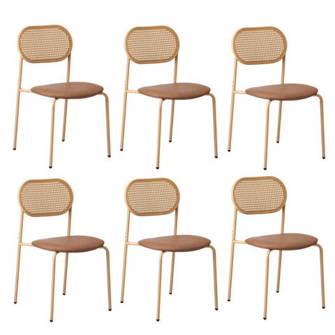 6PCS Dining Chair Rattan Furniture PU Leather Brown