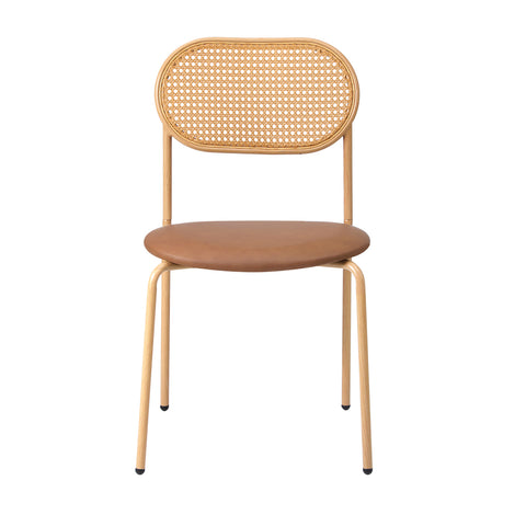 6PCS Dining Chair Rattan Furniture PU Leather Brown