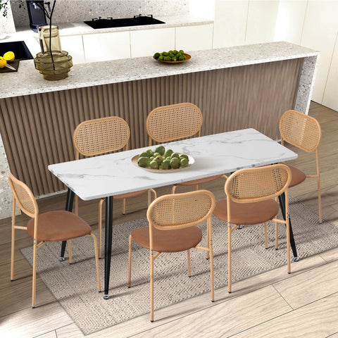 6PCS Dining Chair Rattan Furniture PU Leather Brown