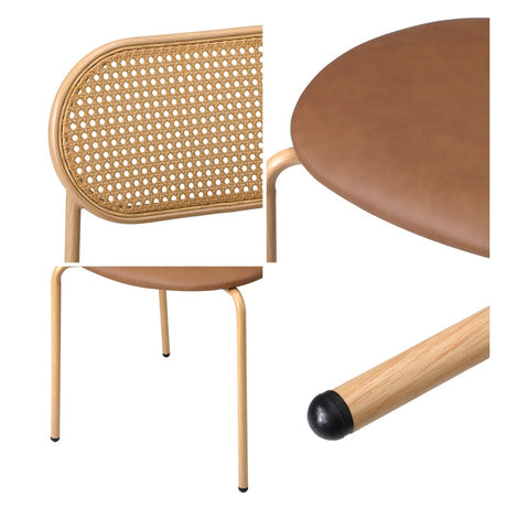 6PCS Dining Chair Rattan Furniture PU Leather Brown