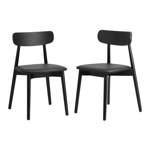 6x Dining Chairs PU Leather Solid Wood Black