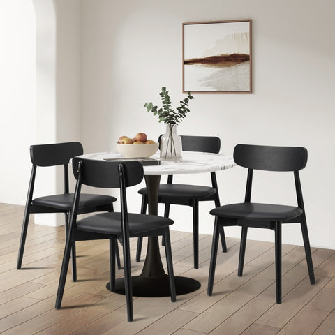 6x Dining Chairs PU Leather Solid Wood Black