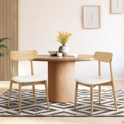 2x Dining Chairs PU Leather Solid Wood Cafe Lounge Beige