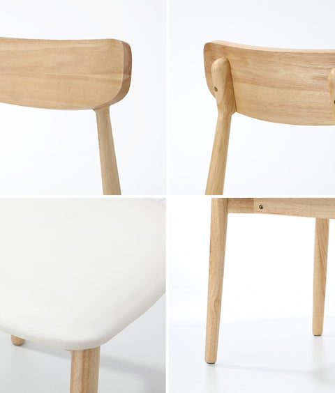 6x Dining Chairs PU Leather Solid Wood Beige