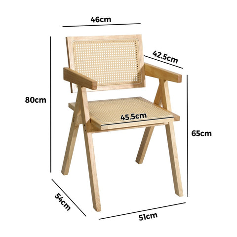 4x Wooden Dining Chairs Rattan Natural