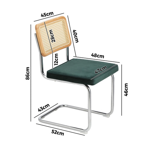 6x Rattan Dining Chair Cesca Replica Cantilever Velvet