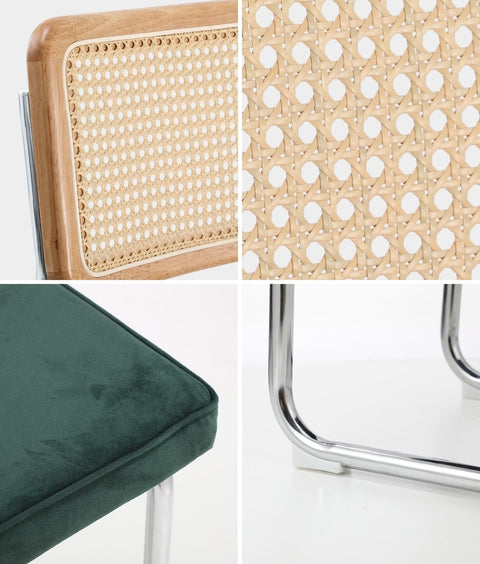 6x Rattan Dining Chair Cesca Replica Cantilever Velvet