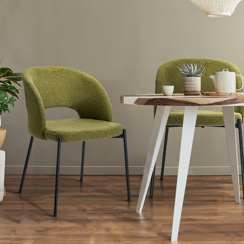 6x Armchair Dining Chair Sherpa Green&Black