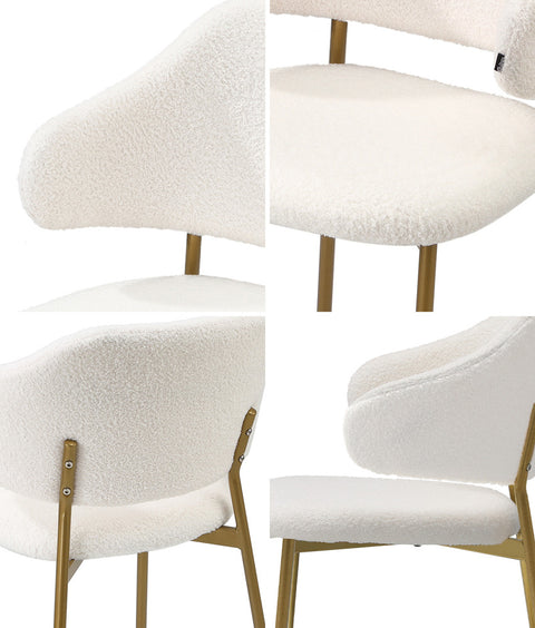 2x Dining Chair Sherpa Gold&White