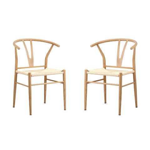 2x Dining Chair Metal Hans Wegner Chair Wishbone Beige