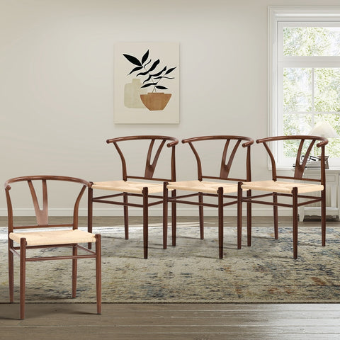 4x Metal Wishbone Dining Chair Cafe Lounge Walnut