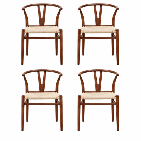 4x Metal Wishbone Dining Chair Cafe Lounge Walnut