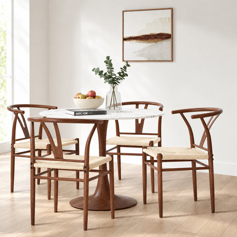 4x Metal Wishbone Dining Chair Cafe Lounge Walnut