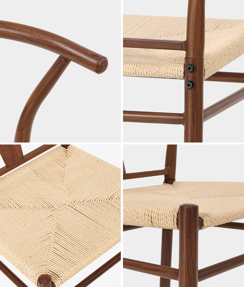 4x Metal Wishbone Dining Chair Cafe Lounge Walnut