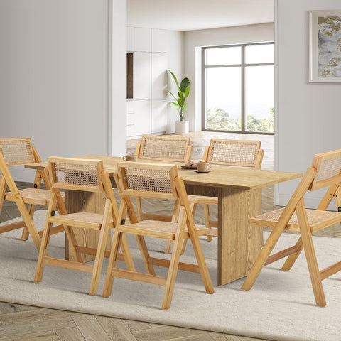180cm Rectangular Dining Table with 6PCS Dining Chairs Foldable Natural