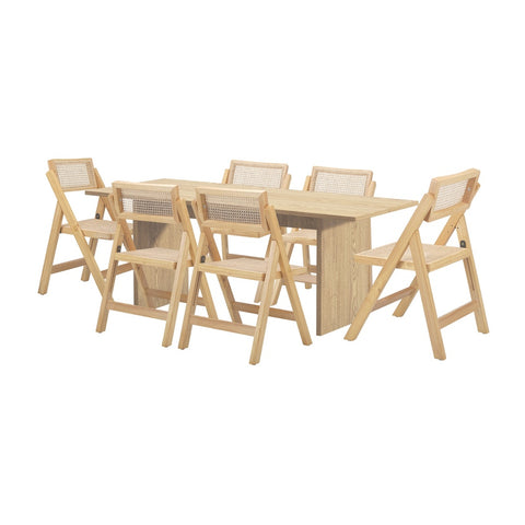 180cm Rectangular Dining Table with 6PCS Dining Chairs Foldable Natural