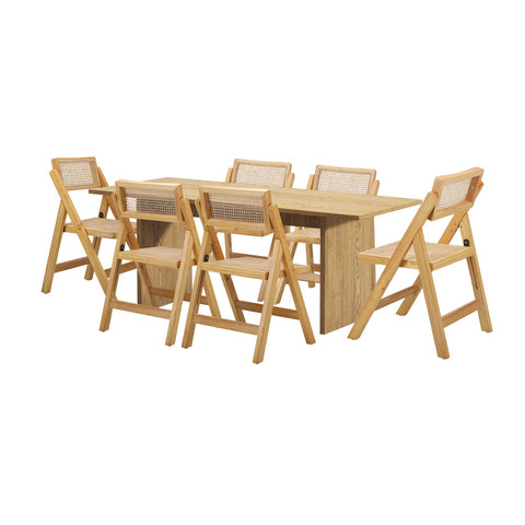 180cm Rectangular Dining Table with 6PCS Dining Chairs Foldable Natural