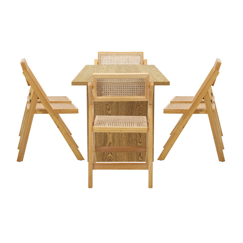 180cm Rectangular Dining Table with 6PCS Dining Chairs Foldable Natural