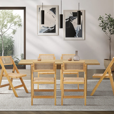 180cm Rectangular Dining Table with 6PCS Dining Chairs Foldable Natural