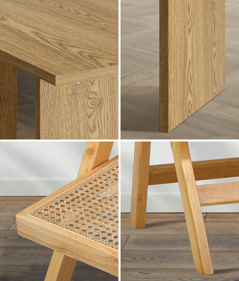 180cm Rectangular Dining Table with 6PCS Dining Chairs Foldable Natural