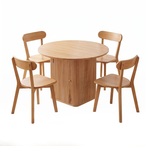 Haven 5pcs Round Dining Table and 4 Chairs Set Natural