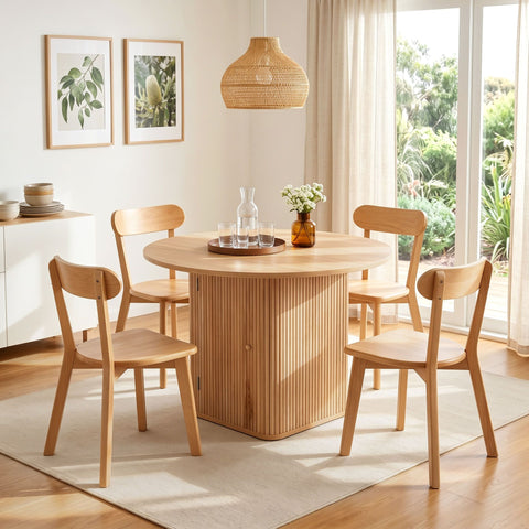 Haven 5pcs Round Dining Table and 4 Chairs Set Natural