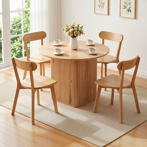 Haven 5pcs Round Dining Table and 4 Chairs Set Natural