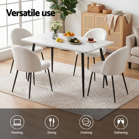 Dining Table and 4 Chairs Set White Marble Style