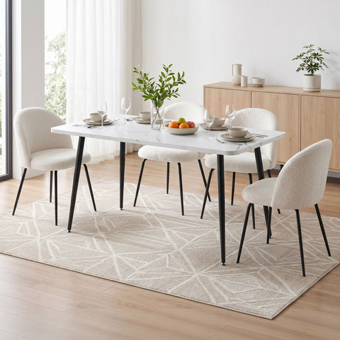 Dining Table and 4 Chairs Set White Marble Style