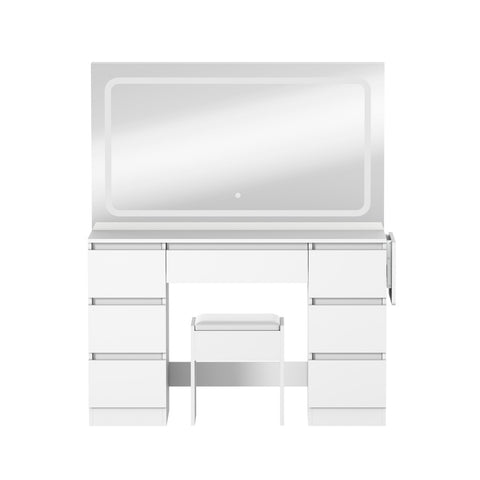 Dressing Table Stool Set with LED Makeup Mirror 7 Drawers
