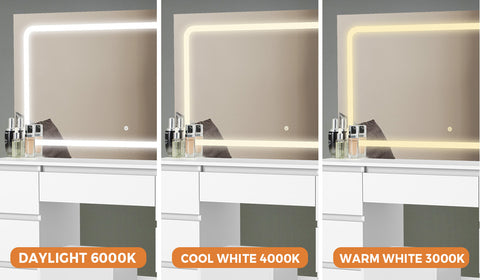 Dressing Table Stool Set with LED Makeup Mirror 7 Drawers