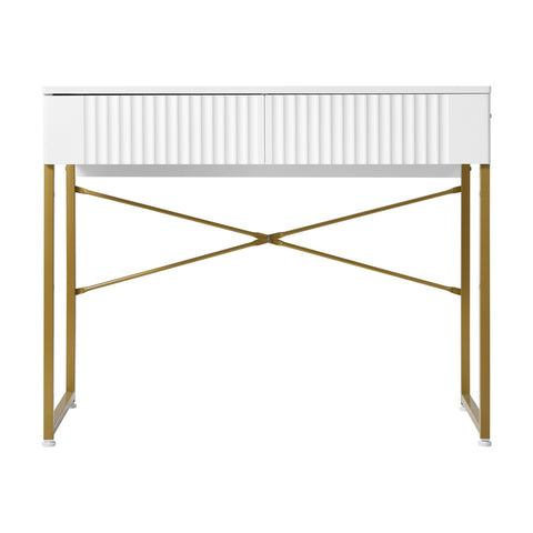 Dressing Table Makeup Desk 2 Drawers White and Gold