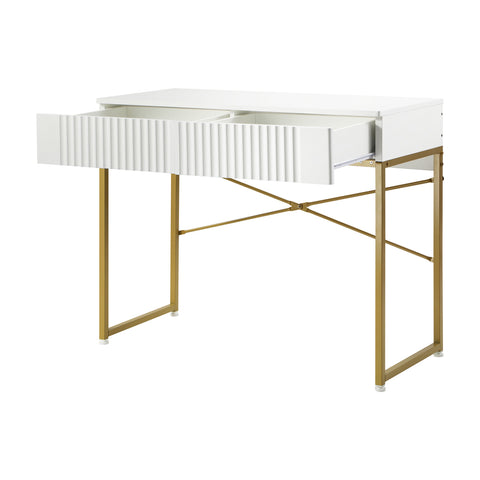 Dressing Table Makeup Desk 2 Drawers White and Gold