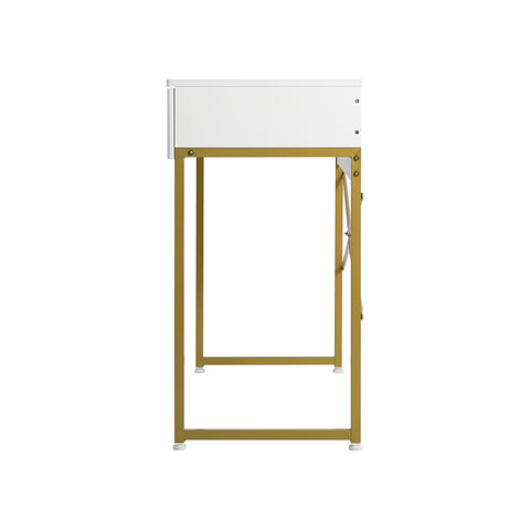 Dressing Table Makeup Desk 2 Drawers White and Gold