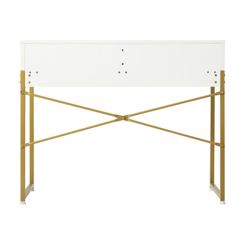 Dressing Table Makeup Desk 2 Drawers White and Gold