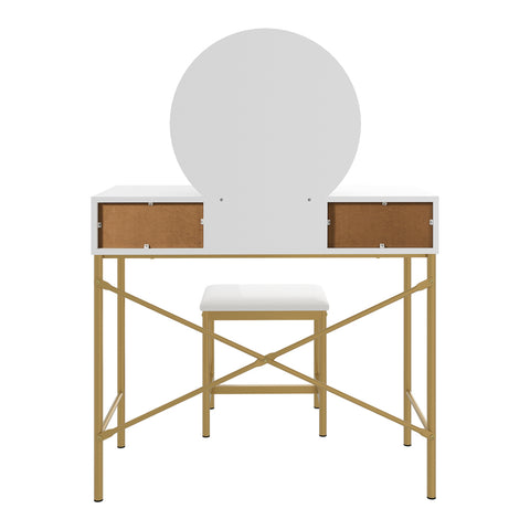 Dressing Table Stool Set with Mirror 2 Drawers White & Gold