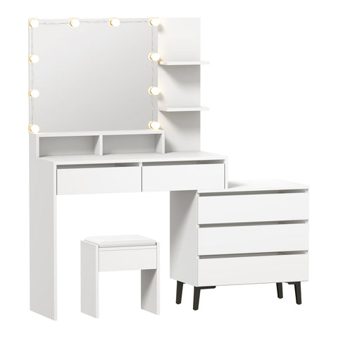 Dressing Table Stool Set 10 LED Bulbs White
