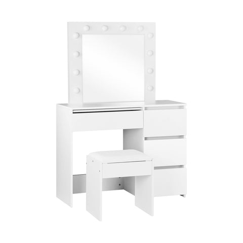 Dressing Table Stool Set with 12 Bulbs Mirror White