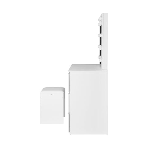 Dressing Table Stool Set with 12 Bulbs Mirror White