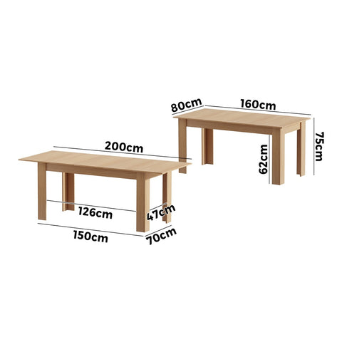 200cm Extendable Dining Table Cafe Table Natural