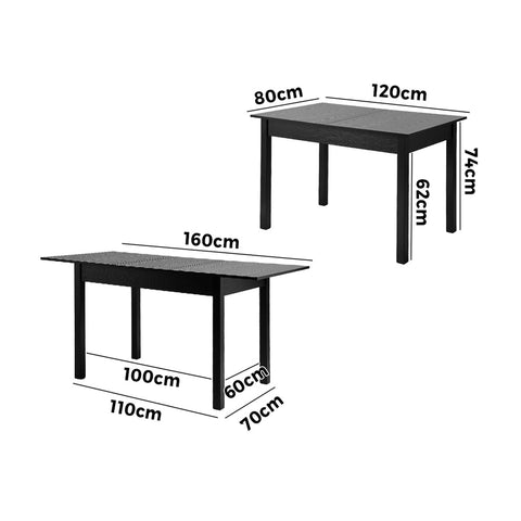 Extendable Dining Table 1.2-1.6m Wooden Kitchen Table Black