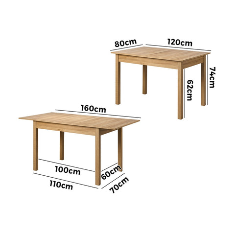 Extendable Dining Table 1.2-1.6m Wooden Kitchen Table