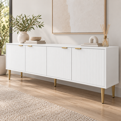 Riley TV Cabinet Entertainment Unit 180CM White and Gold