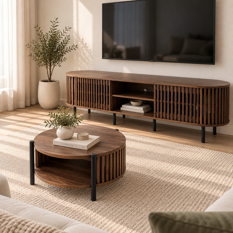 Lenora 2pcs Living Room Set with 180cm TV Unit & Paula Coffee Table – Walnut